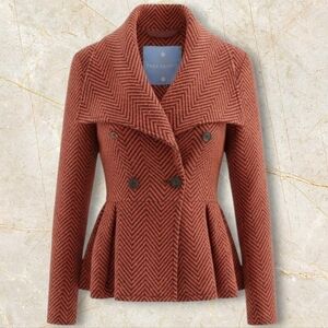 Free People Rust/orange Brown Herringbone Jacket Size M